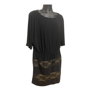 Emma & Michele Black Lace Panel Midi Dress XL Tie Waist Chic Occasion